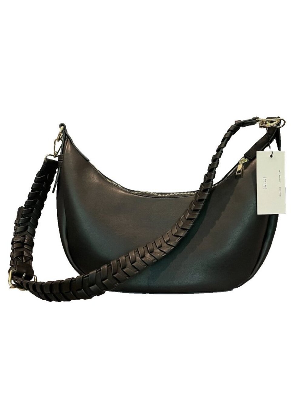 Jules Kae Womens Zola Black Vegan Leather Crescent Purse Shoulder Bag NWT